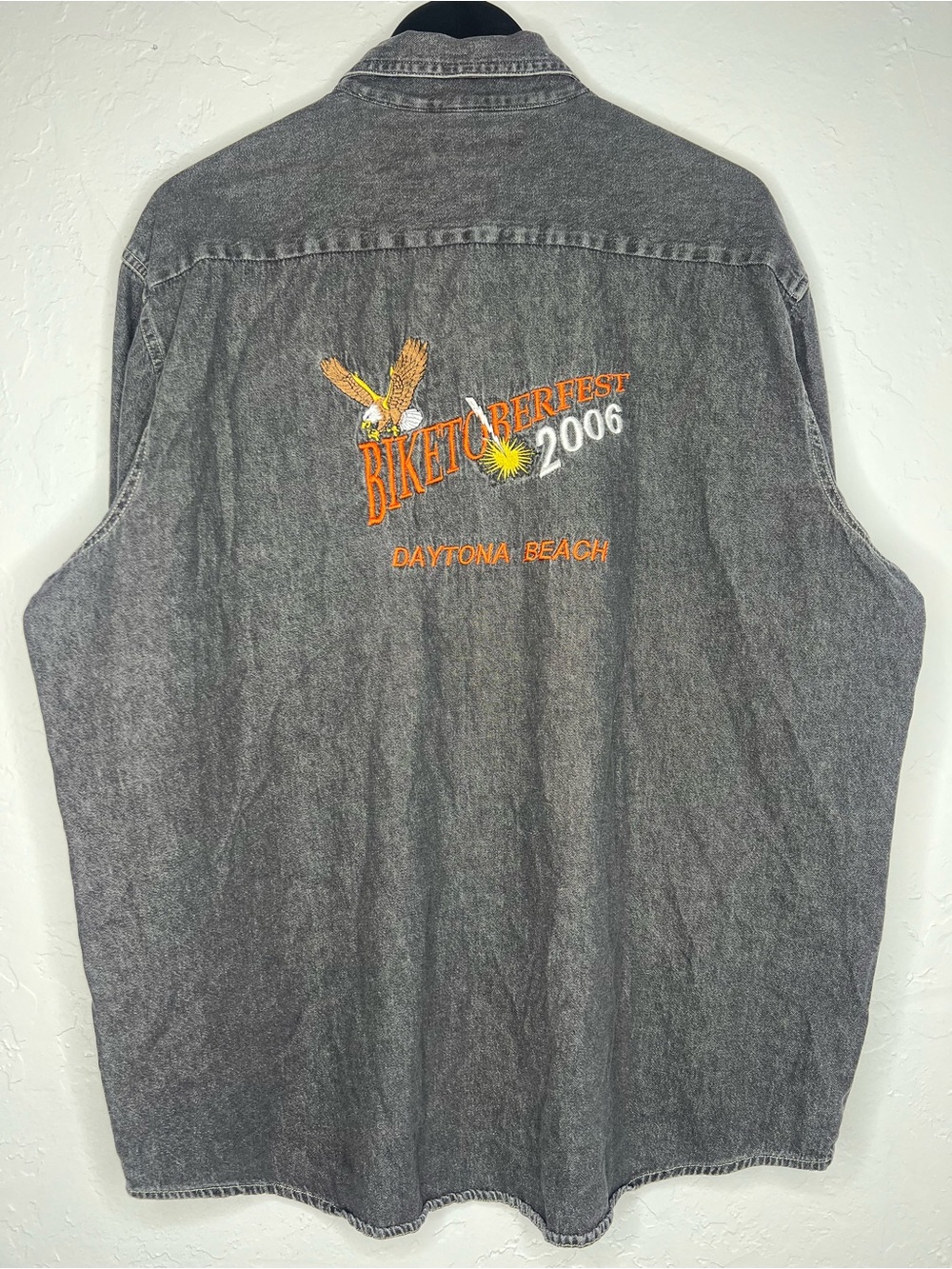 2006 Daytona Beach Biketoberfest Black Denim Shirt XL Motorcycle Biker Moto Y2K